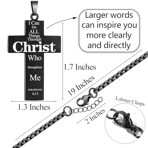 Sport Necklace for Men Pickleball Necklace Stainless Steel Cross Pendant Gifts for Men Pickleball Fans Bible Verse - style: 4:13