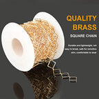 KYUNHOO 16.4 Feet KC Gold Plated Brass Jewelry Chain Bulk Handmade Embossed Square Link Chains for Jewelry Making Supplies Craft Chain Spool with Jump Rings and Lobster Claps - color: Embossed Square Gold