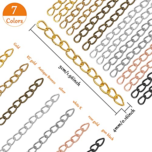 350Pcs Chain Extender for Jewelry Making,Bracelet Extension Tails Stainless Steel Necklace Extension Chain for Necklaces Bracelet,Anklets,Jewelry Making Supplies - color: 350pcs Gold, KC gold, Silver,white K,antique green,gun black,rose gold
