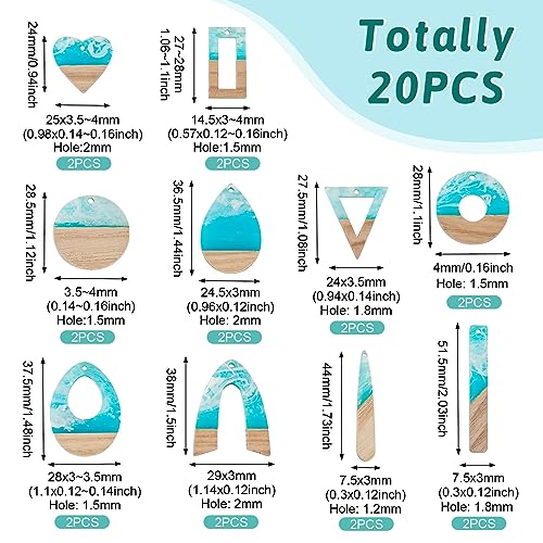 FASHEWELRY 20Pcs Ocean Resin Wood Earring Charms Transparent Wooden Earring Blanks Blue Geometry Boho Charms Summer Wooden Earring Pieces for DIY Jewelry Making - color: Ocean Theme