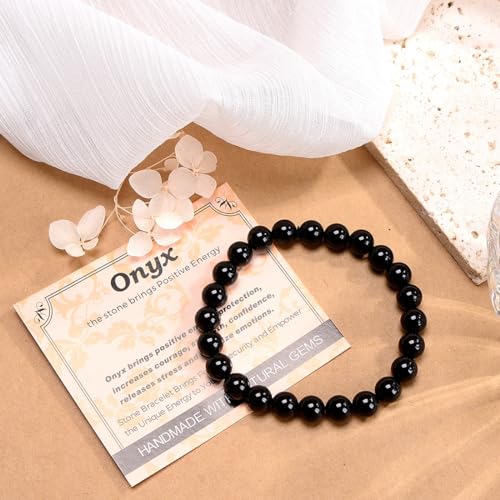 MASSIVE BEADS Handmade Yoga Stretch Elastic Bracelet Natural Stone Crystal Healing Power Energy Gifts for Unisex Adult 4mm 6mm 8mm 10mm - color: Black Onyx(Positive Energy), size: 8mm