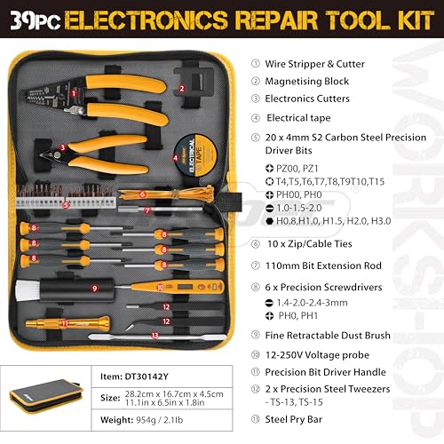 Hi-Spec 39pc Electronics Repair & Opening Tool Kit Set for Laptops, Phones, Devices, Computer & Gaming Accessories. Precision Small Screwdrivers with Pentalobe Bits for iPhones & MacBooks - size: 39pcs