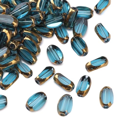 Glass Rice Beads Clear Lake Blue 4x6mm 50pcs Faceted Oval Golden Edge Crystal Loose Beads for DIY Craft Jewelry Making - color: Clear Lake Blue