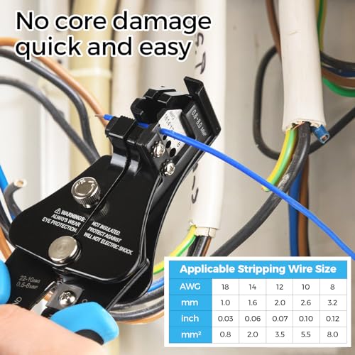 WGGE Automatic Heavy Duty Wire Stripper/Wire Cutter, 3 IN 1 Adjustable Wire Stripper Tool for 8-18 AWG Solid and Stranded Electrical Wire | 10-22 AWG Wire Crimping Tool