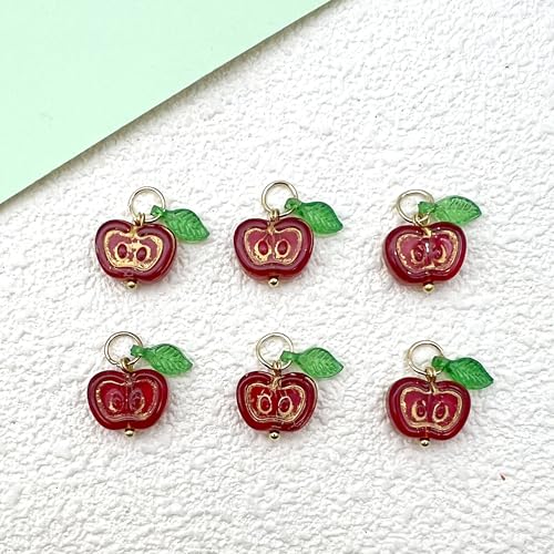 50pcs Glass Pendant Charms - Multicolor Theme Drops for Necklace Craft, Jewelry Making Supplies (Various Styles) - style: Apple