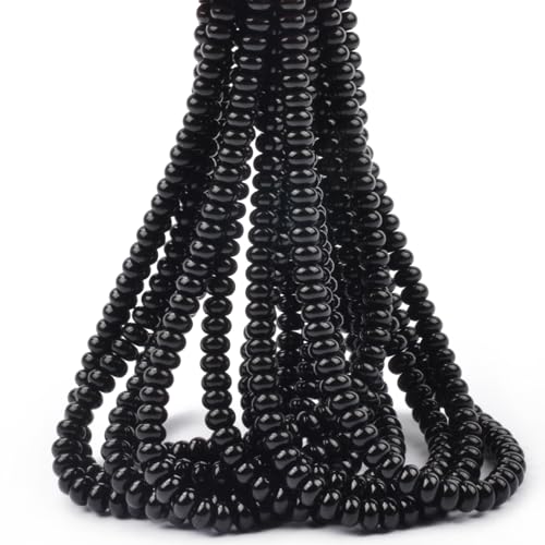 ICAI Beads 5x8mm Natural Rondelle Spacer Loose Beads for Jewelry Making DIY Crafts Design 1 Strand 15" APPR (Black Onyx) - color: Black Onyx, size: 5x8