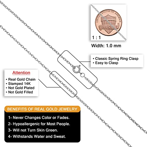 Kooljewelry Womens Classic Rope Chain - 14k White Gold Barely-There Necklace Thin Lightweight - size: 16 inch, style: 1 mm wide