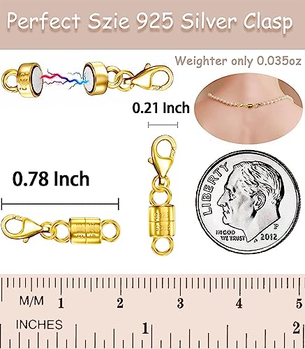 Dailyacc 925 Silver Lobster Magnetic Necklace Clasps and Closures Safety Sterling Silver with 14K Gold Jewelry Converters for Bracelets Chain Extender - color: 4pcs Gold
