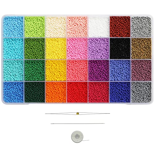 Bala&Fillic Size Almost Uniform 2mm Round 12/0 Seed Beads About 20000pcs in Box 28 Crayon Colors Seed Beads for Making Jewelry - color: 28 Colors Crayon -Size 2mm