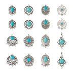 Mega Pet 16Pcs Turquoise Alloy Chandelier Components Tibetan Style Flat Round Oval with Stone Connector Charms Antique Filigree Link Charms for Women DIY Necklace Earring Jewelry Making - color: Mixed Shapes