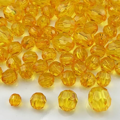 850pcs Acrylic Round Faceted Beads 6mm 8mm 10mm 12mm Faceted Round Spacer Beads for Bracelets Necklace Earring DIY Jewelry Making Craft(Gold Yellow) - color: Gold Yellow