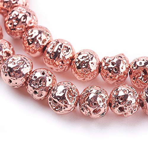 Beadthoven 5Strands Electroplated Natural Lava Bead 4mm Rock Round Rose Gold Plated Stone Bead Charms for Jewelry Making Women & Men’s Bracelets Handmade Accessories Finding Supplies - color: Rose Gold, size: 4mm