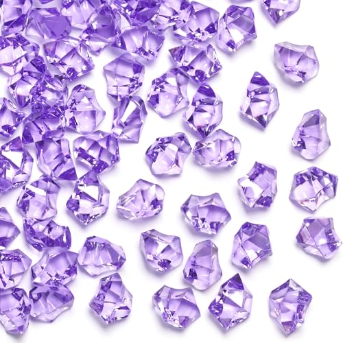 DomeStar Purple Fake Ice Rocks, 150PCS Acrylic Gems Crystals Plastic Diamonds Centerpiece for Vase Fillers Wedding Party Table Scatter - color: Purple