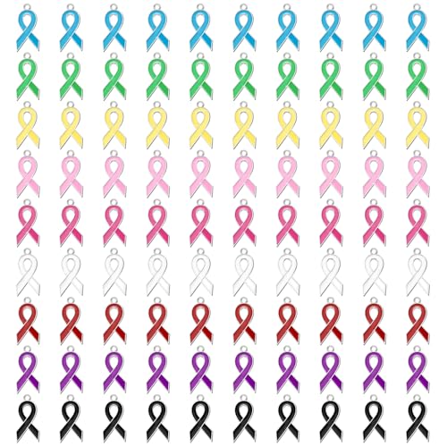 SANNIX 90 Pcs Ribbon Charms, Awareness Ribbon Enamel Charms for Jewelry Making, Hope Charm Pendants for Bracelets Necklaces Earrings Making and Crafting, 9 Colors - color: Mixed 9 color