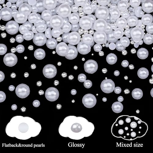 3D Mini Small Caviar Nail Beads Balls, 0.7-2mm Silver Nail Art Beads 1.5-5mm White Nail Pearls Half Round Flatback Pearl Nail Charms with Pickup Tools for Nails Face Eyes Makeup(31-K1-4) - color: 31-K1-4