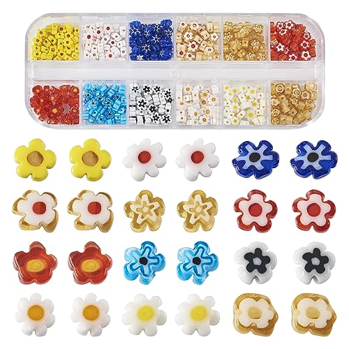 Cheriswelry 360Pcs 3-5mm Millefiori Lampwork Glass Beads Flat Flower Loose Spacer Beads 12 Colors for Necklace Bracelet Earring Jewelry Making - color: Mixed Color*3-Flower