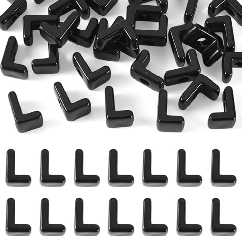 30Pcs Large Hole Letter Beads Black Acrylic European Beads 3D Letters L Chunky Bead Initial Alphabet Bead for Key Chains Bracelets Necklace DIY Craft Bag Charm Kit Arts Projects - color: Black-L