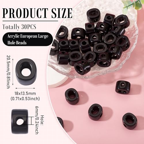 30Pcs Large Hole Acrylic Letter Beads Letter O Chunky Vowel Bead with Horizontal Hole Black Plastic 3D Initial Alphabet European Beads for Key Chains Necklace DIY Craft Arts Projects - color: Black O