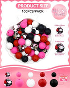 100PCS FIVEIZERO Silicone Beads for Keychain Making, 9mm & 15mm Red Pink Black Mixed 5 Colors Silicone Focal Beads for Bracelets, Beadable Pens and DIY Crafts - color: Red Pink Black