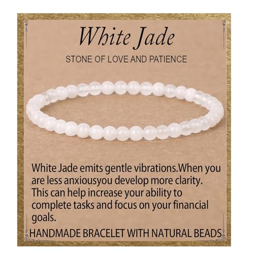 LPBeads Handmade Natural Gemstone Stretch Elastic Bracelet Healing Crystal Round Stone Beads Jewelry Gifts for Women Men - color: White Jade, size: 4mm