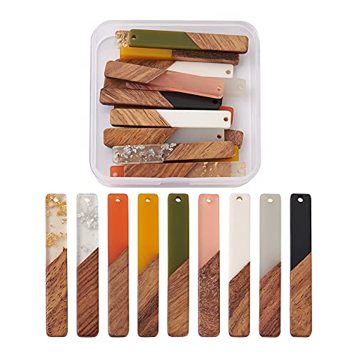 Beadthoven 18pcs/9 Pairs Natural Wood Resin Rectangle Bar Charms Bohemian DIY Earrings Pendants Mixed Colors Vertical Bar Wooden Pieces Pendants for Statement Jewelry Making Findings - color: 0Rectangle