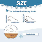 Pandahall 300pcs Stainless Steel Earring Hooks Surgical Hook Earwire with Ball End Fish Ear Wire for Jewelry Making 22x12x2mm