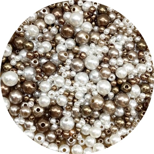 30g Mixed 3-8mm Pearl Beads Round Loose Satin Pearls Plastic Crafts Beads for Jewelry Making Earring Bracelet Necklace Key Chains Vase Fillers Home Decoration (Coffee Color Series) - color: Coffee Color Series