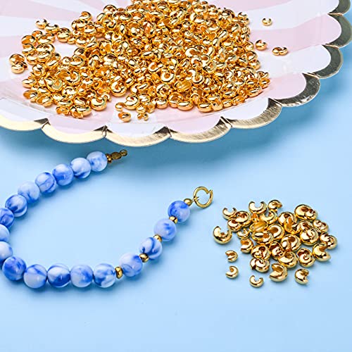Aylifu 600pcs 3mm/4mm/5mm Gold Crimp Bead Knot Covers Half Round Open Covers for DIY Crafts Jewelry Making - color: Gold(0.12/0.15/0.19inch)