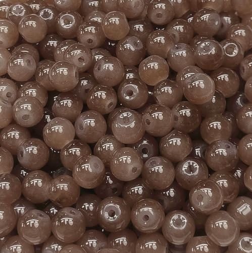 200PCS Glass Beads 8mm Glass Beads for Bracelets Necklaces Jewelry Making DIY Crafts (Coffee) - color: Coffee