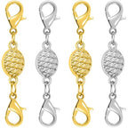 Magnetic Necklace Clasps and Closures-Magnetic Safety Clasp Extender with Lobster Clasps, Pineapple Texture Design, Gold and Silver (4pcs Gold Silver) - color: 4pcs gold silver