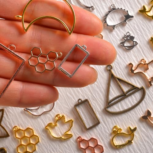 stino Metal Charms for Jewelry Making 100gram, Bulk Tibetan Silver & Gold Plated Trinkets for Earring Necklace Jewelry Making and Findings - color: Bezels Frame Silver & Bronze Glod