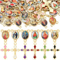 200 Pcs/ 100 Sets Rosary Making Kits Supplies Cross and Center Medal Charm Alloy Picture Religious Charms Crucifix Pendant for DIY Jewelry Making Prayer Bracelet Necklace Earring