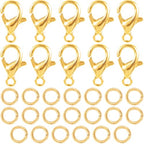30pcs Lobster Claw Clasps & Jump Rings, 18K Gold Plated Metal Lobster Clasps, Jump Rings Jewelry Finding Kit for Necklace Bracelet Jewelry Making - color: 18K Gold-30pcs