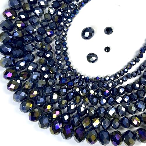 580pcs 4/6/8/10mm Glass Beads Black AB Coating Faceted Crystal Briolette Loose Beads for Bracelets Necklaces DIY Crafts - color: Black AB