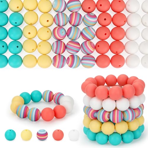 100 Pcs 15mm Silicone Beads for Keychain Making, Pink Gream Silicone Beads Bulk Round for Bracelets Pens Crafts Jewelry Making (Rainbow) - color: Rainbow