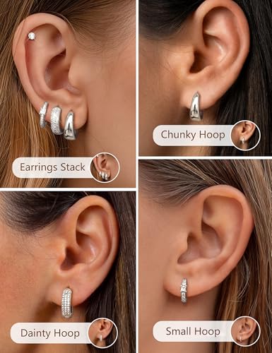 ORAZIO Small Gold Hoop Earrings for Women Hypoallergenic 14K Gold Plated Chunky Huggie Earring Sets for Multiple Piercing Dainty Earing Stacks Set Cute Silver Cartilage Jewelry Trendy Gifts - style: Silver Plated-Chunky Classic