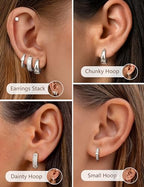 ORAZIO Small Gold Hoop Earrings for Women Hypoallergenic 14K Gold Plated Chunky Huggie Earring Sets for Multiple Piercing Dainty Earing Stacks Set Cute Silver Cartilage Jewelry Trendy Gifts - style: Silver Plated-Chunky Classic