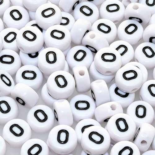 Amaney Letter Beads O 100pcs 7x4mm White Round Acrylic Black Alphabet for Bracelet Jewelry Making - color: O