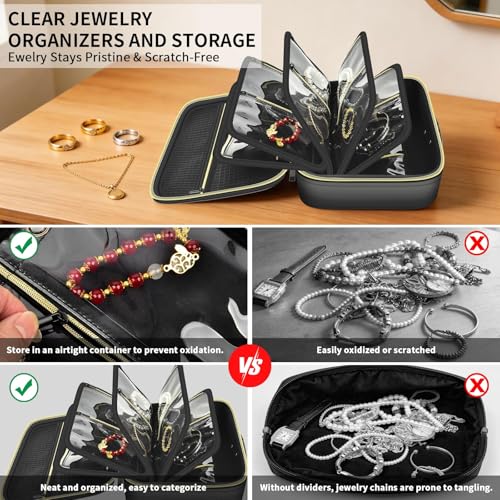Fireproof Travel Jewelry Organizer Case with Lock, Portable Jewelry Binder with 6 Detachable Loose-leaf Pages, Clear Storage Book for Necklaces, Earrings, Rings & Bracelets (Bag Only)