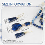 2 Pcs Boho Lapis Lazuli Jewelry Set for Women - Handmade Natural Stone Beaded Long Necklace with Oval Lapis Lazuli Pendant & Trapezoid Lapis Lazuli Earrings | Vintage Elegance | Ideal Gift for Her - style: Lapis Lazuli Pendant