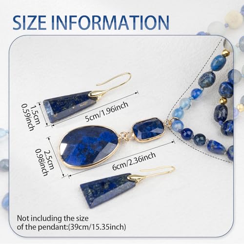 2 Pcs Boho Lapis Lazuli Jewelry Set for Women - Handmade Natural Stone Beaded Long Necklace with Oval Lapis Lazuli Pendant & Trapezoid Lapis Lazuli Earrings | Vintage Elegance | Ideal Gift for Her - style: Lapis Lazuli Pendant