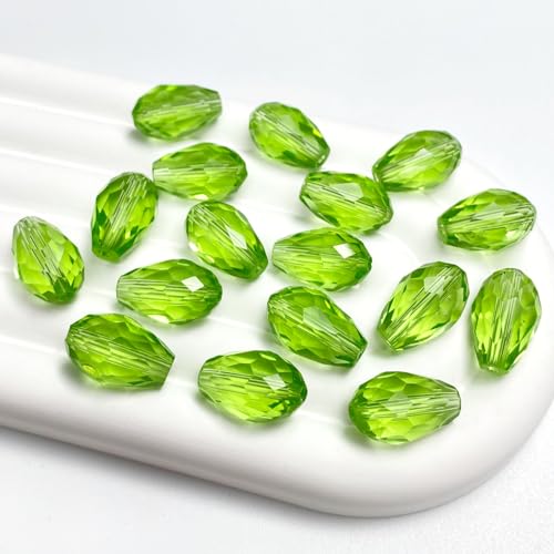 80 PCS 8x12mm Teardrop Crystal Glass Beads Faceted Shape Vertical Hole Loose Glass Beads DIY Handcrafte Bracelet Necklace Earring Jewelry Making(Light Green) - color: Light Green, size: 8x12mm