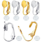 20pcs Clip-on Earring Converters Brass Round Flat Back Tray Earring Clips Components with Silicon Earring Pads for DIY Earrings Design Jewelry Making Findings, Gold and Silver - color: Silver,Gold