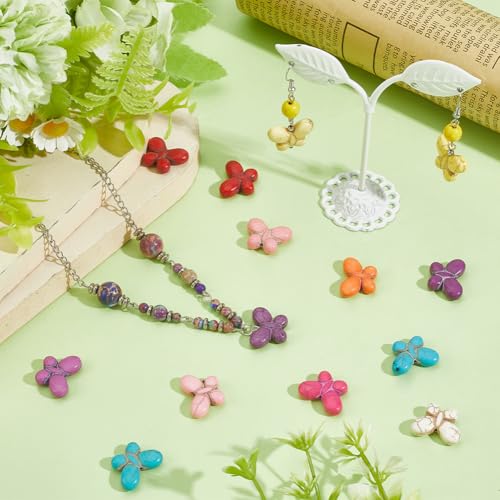 SUNNYCLUE 1 Box 35Pcs Turquoise Butterfly Beads Synthetic Gemstone Beads Bulk Random Mixed Colorful Dyed Stone Butterflies Shaped Loose Spacer Strand for Jewelry Making Bracelet DIY Craft Supplies