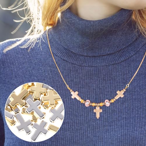 60 Pcs Cross Charms for Jewelry Making, Religious Cross Beads for Bracelets, Crosses for Jewelry Making, Bracelets, Necklaces, DIY Crafts (Gold, Silver) - color: 60pcs, 13x9mm, Gold,Silver