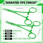 BBTO Hemostat Curved and Straight Hemostat Forceps Piercing Pliers Forceps, Stainless Steel Straight and Curved Pliers, Fishing Tweezer(Green,2 Pcs) - color: Green