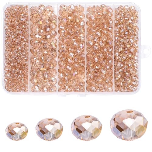 850Pcs 4/6/8/10mm Crystal Glass Beads for Jewelry Making Faceted Rondelle Flat Beads for Bracelets Necklace Earrings DIY Crafts(Champagne Crystal AB Bead) - color: Champagne AB