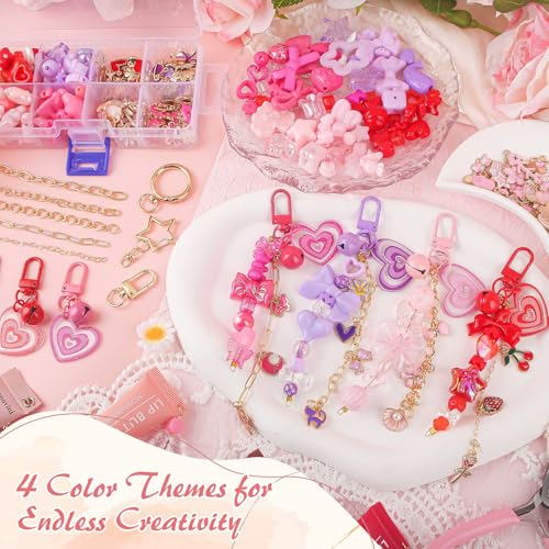Ecoofor 458 Pcs Keychain Making Kit — Includes 19 Keychain Clips, 25 Extender Chains, 80 Charms, Beading Accessories, Jewelry Pliers — DIY Bag Charms & Jewelry Craft Kit Supplies - color: Four-Color Vibrance Set