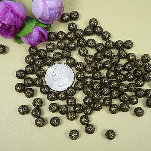 TOAOB 100pcs 8mm Antique Bronze Filigree Hollow Ball Beads Round Metal Loose Spacer Beads for DIY Crafts Bracelets Necklaces Earrings Jewelry Making - color: Antique bronze, size: 8mm