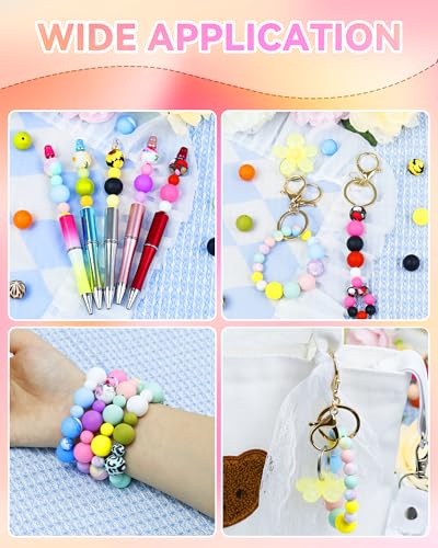 100PCS FIVEIZERO Silicone Beads for Keychain Making, 9mm & 15mm Blue White Mixed 5 Colors Silicone Focal Beads for Bracelets, Beadable Pens and DIY Crafts - color: White Blue